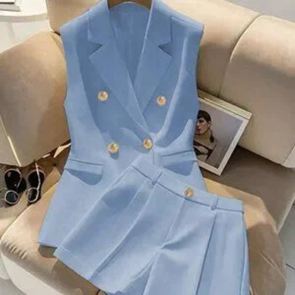 ZARA Blue Elegant Women's Sleeveless Vest & Shorts Set